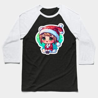 Cute Adorable Kawaii Chibi Girl Dressed in Santa Claus Outfit Baseball T-Shirt